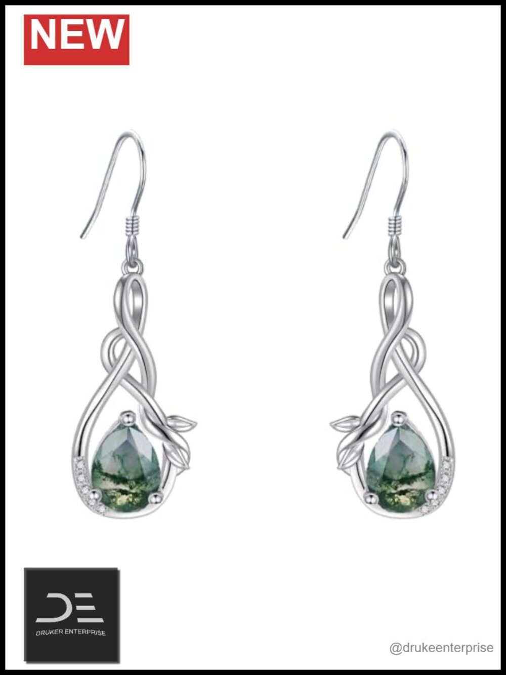 925 Sterling Silver Moss Agate Dangle Earrings Gift for Women